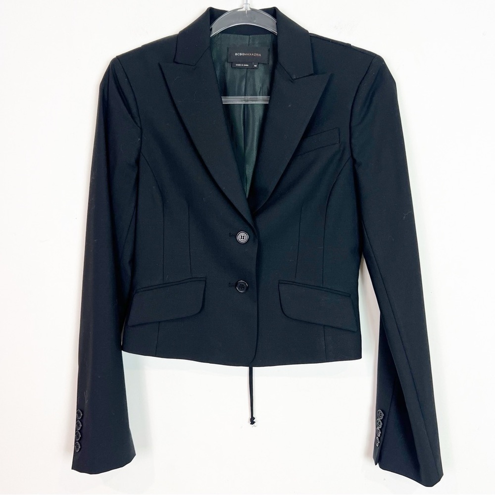 BCBG MAXAZRIA WOOL BLEND BLACK 2 BUTTON NESSA BLAZER WOMENS SZ XS